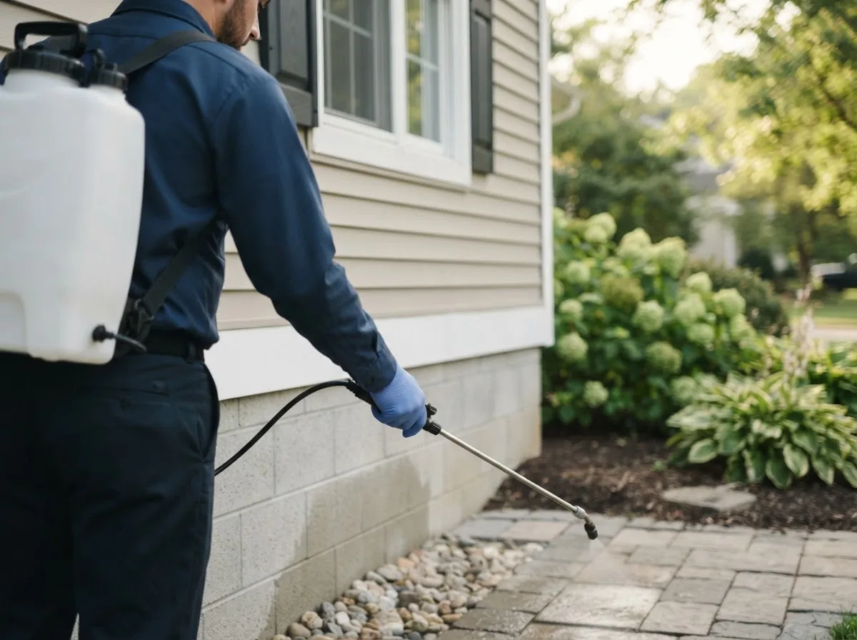 Pest control technician inspecting a home in Thayer, IL